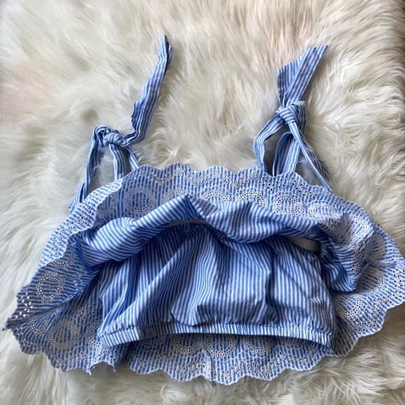 Forever21 blue white stripe seersucker tie bow strap crop tank top size small - Picture 3 of 6